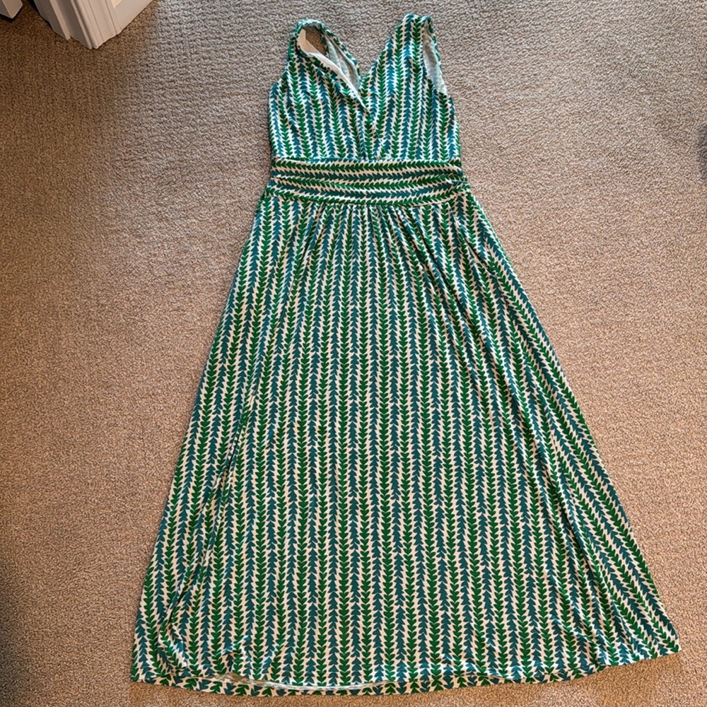 Boden Sleeveless Faux Wrap Empire A line dress with POCKETS. Size 10 Long